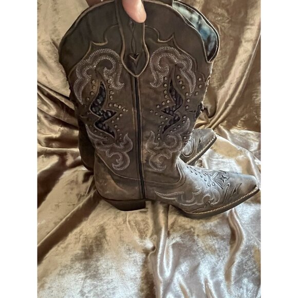 Laredo Women's Lucretia Studded Snake Inlay Western Boot - Snip Toe - 52133BRN - Picture 1 of 16